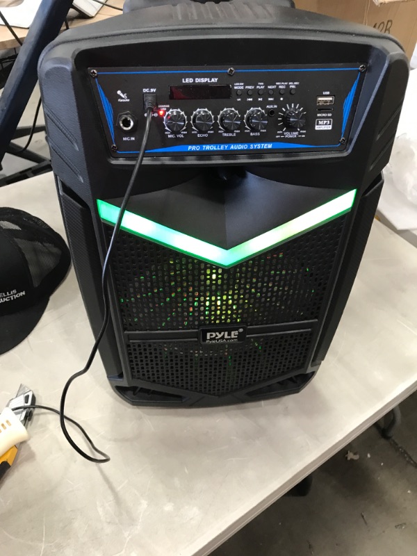 Photo 2 of Portable Bluetooth PA Speaker System - 600W Rechargeable Outdoor Bluetooth Speaker Portable PA System w/ 10” Subwoofer 1” Tweeter, Recording Function, Mic In Party Lights USB/SD Radio - Pyle PPHP1042B
