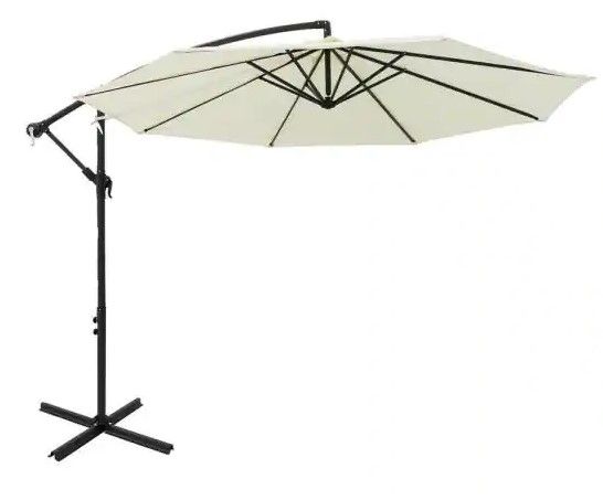 Photo 1 of 10 ft. Steel Cantilever Offset Patio Umbrella for Outdoor with Cross Base in Ivory Solution (IVORY)
