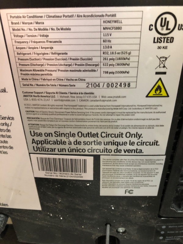 Photo 8 of Honeywell Classic Portable Air Conditioner w Dehumidifier & Fan, Cools Rooms Up to 700 Sq. Ft. w Drain Pan & Insulation Tape, MN4CFSBB0 (Black)