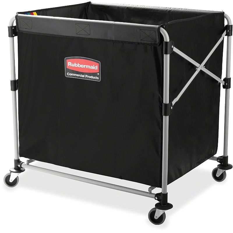 Photo 1 of Rubbermaid Commercial Products, Collapsible X Cart Laundy Cart, College Move-In, Transport Supplies and Groceries, Steel, 8 Bushel (300 L) Cart, 36" L x 7" W x 34" H, Black
