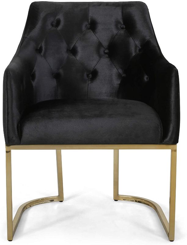 Photo 1 of Christopher Knight Home Fern Modern Tufted Glam Accent Chair with Velvet Cushions and U-Shaped Base, Black and Gold Finish
