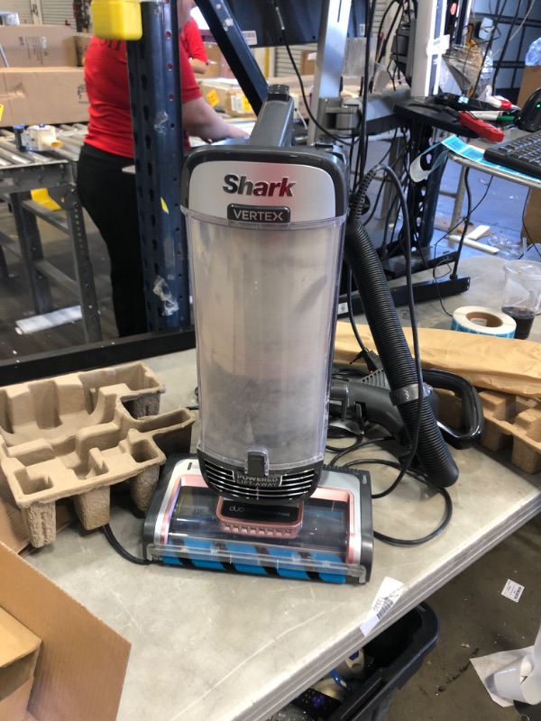 Photo 3 of **DOES NOT POWER ON***Shark AZ2002 Vertex Powered Lift-Away Upright Vacuum with DuoClean PowerFins, Self-Cleaning Brushroll, Large Dust Cup, Pet Crevice Tool, Dusting Brush & Self-Cleaning Pet Power Brush, Silver/Rose Gold
