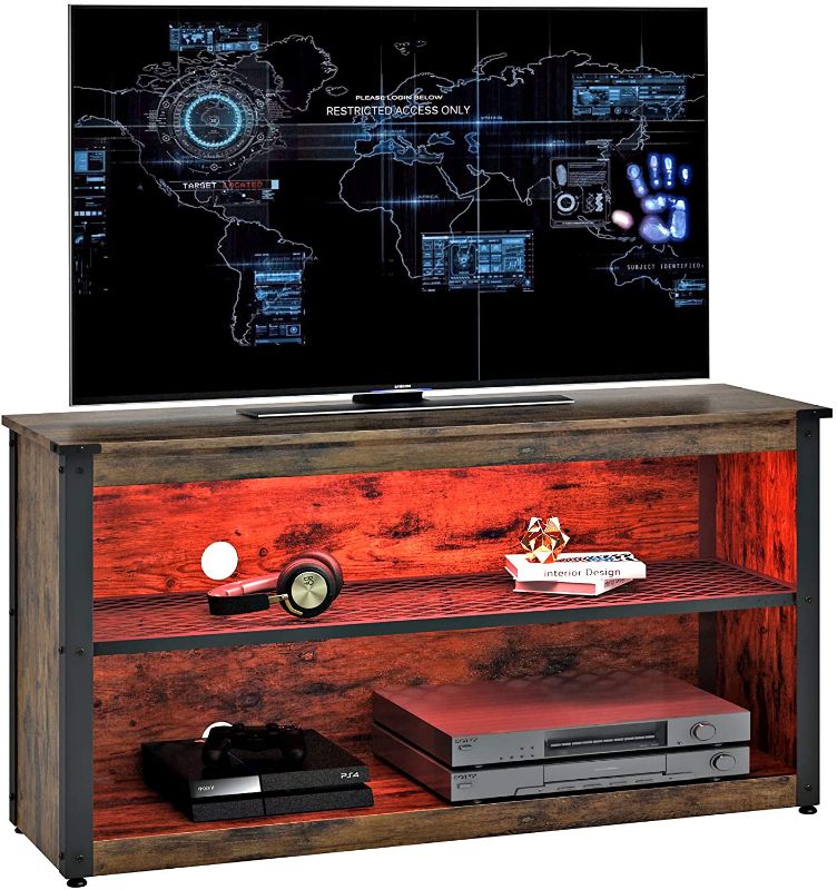 Photo 1 of ***PARTS ONLY***  Bestier Gaming TV Stand with LED Lights Gaming Bedroom Entertainment Center Small TV Stand for 50 Inch TV Small Spaces Game Console Mesh Shelf 20 Light Modes,44 Inch Rustic
