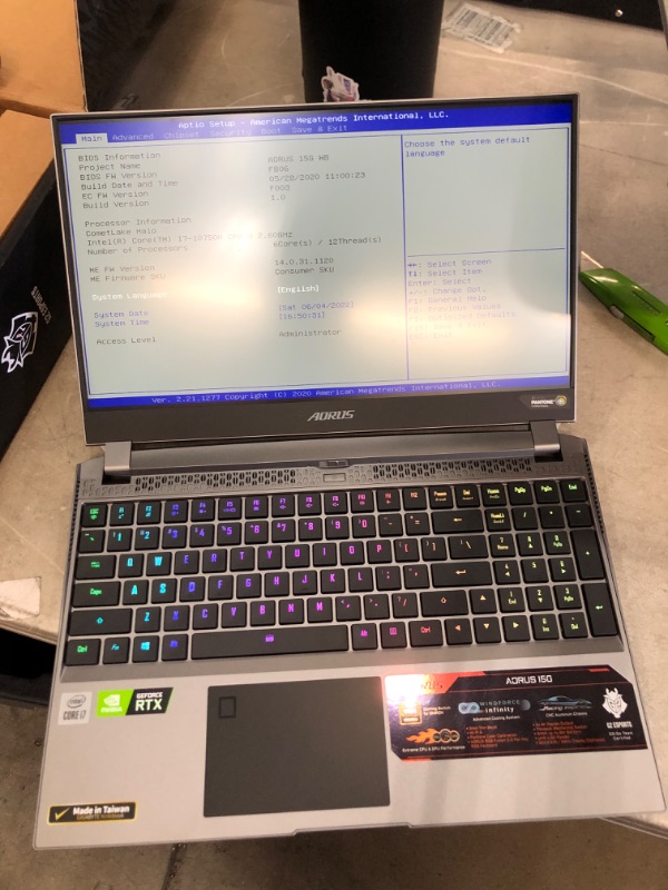 Photo 2 of AORUS 15G (WB) Performance Gaming Laptop, 15.6-inch FHD 240Hz IPS, GeForce RTX 2070 Max-Q, 10th Gen Intel i7-10875H, 16GB DDR4, 512GB NVMe SSD (AORUS 15G WB-8US2130MH)
