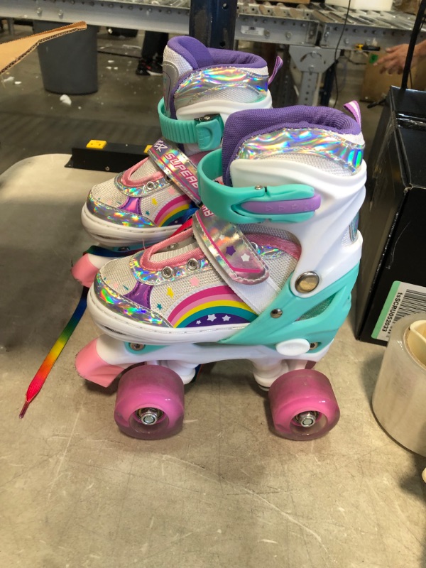 Photo 3 of FYHART Rainbow Unicorn 4 Size SMALL Light up Roller Skates for Girls Boys for Kids
HELMET AND PADS INCLUDED 