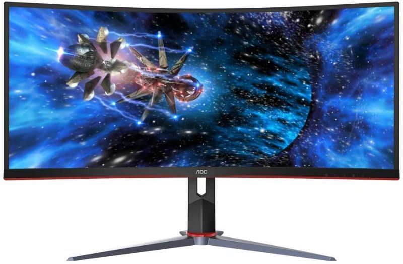 Photo 1 of **MINOR DAMAGE** AOC CU34G2X 34" Curved Frameless Immersive Gaming Monitor, UltraWide QHD 3440x1440, VA Panel, 1ms 144Hz Adaptive-Sync, Height Adjustable, 3-Yr Zero Dead Pixels
