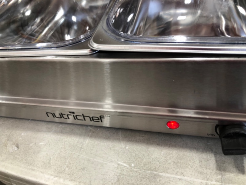 Photo 2 of NutriChef 3-Burner 15 in. Stainless Steel Food Warming Tray / Buffet Server / Hot Plate, Silver
