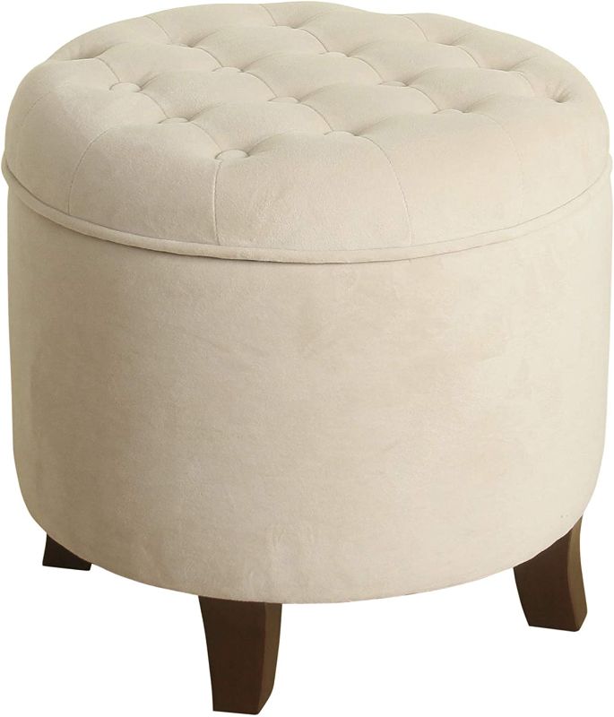 Photo 1 of **MISSING LEGS** HomePop by Kinfine Fabric Upholstered Round Storage Ottoman - Velvet Button Tufted Ottoman with Removable Lid, Cream
