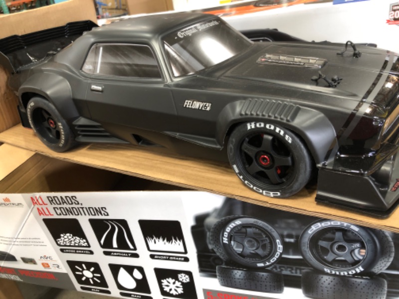 Photo 1 of ARRMA 1/7 Felony 6S BLX Street Bash All-Road Muscle Car RTR (Ready-to-Run Transmitter and Receiver Included, Batteries and Charger Required), Black, ARA7617V2T1
