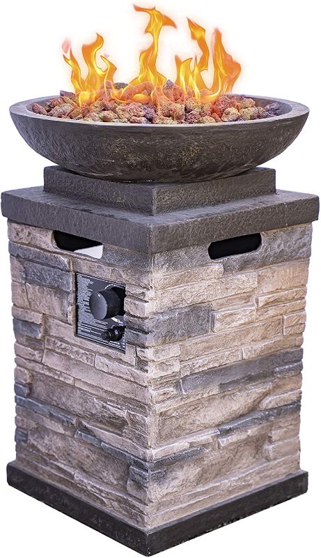 Photo 1 of ***DAMAGED BOWL** Bond Manufacturing 63172 Newcastle Propane Firebowl Column Realistic Look Firepit Heater Lava Rock 40,000 BTU Outdoor Gas Fire Pit 20 lb, Pack of 1, Natural...
