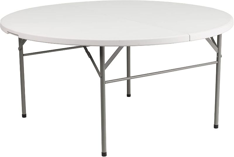Photo 1 of **MINOR DAMAGE** Flash Furniture 60'' Round Bi-Fold Granite White Plastic Folding Table
