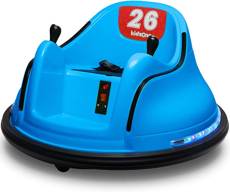 Photo 1 of Kidzone DIY Sticker Race Car 6V Kids Toy Electric Ride On Bumper Car Vehicle with Remote Control, LED Lights & 360 Degree Spin, 2 Driving Modes, ASTM Certified - Blue
