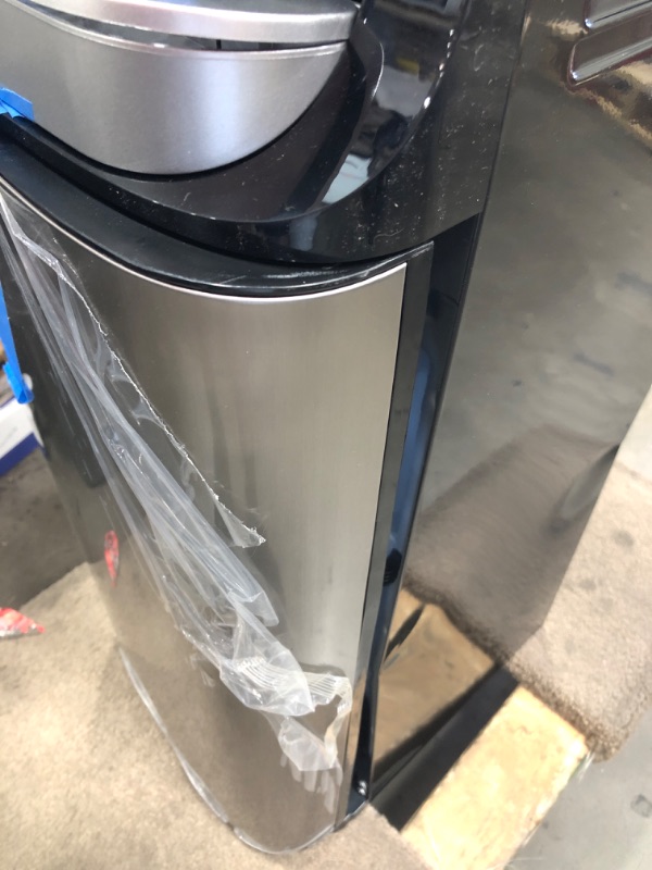 Photo 1 of **DAMAGED**Brio Hot Cold and Room Temp Water Dispenser Cooler Bottom Load, Tri-Temp, Black and Brush Stainless Steel, Essential Series, Black / Stainless Steel
