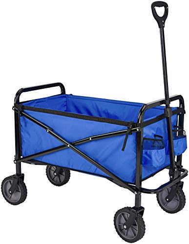 Photo 1 of **MINOR DAMAGE** Amazon Basics Garden Tool Collection - Collapsible Folding Outdoor Garden Utility Wagon with Cover Bag, Blue

