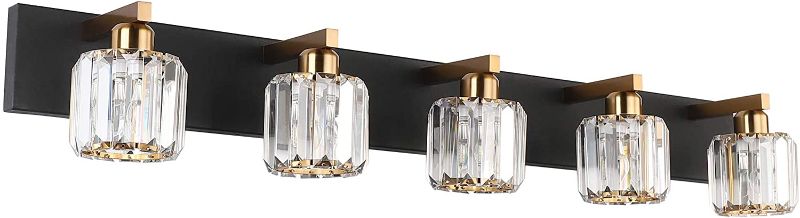 Photo 1 of **MISSING HARDWARE** Aipsun Crystal Bathroom Vanity Light Black Bath Lighting Fixtures Modern Vanity Light 5 Lights Crystal Vanity Light for Bathroom(Exclude Bulb)
