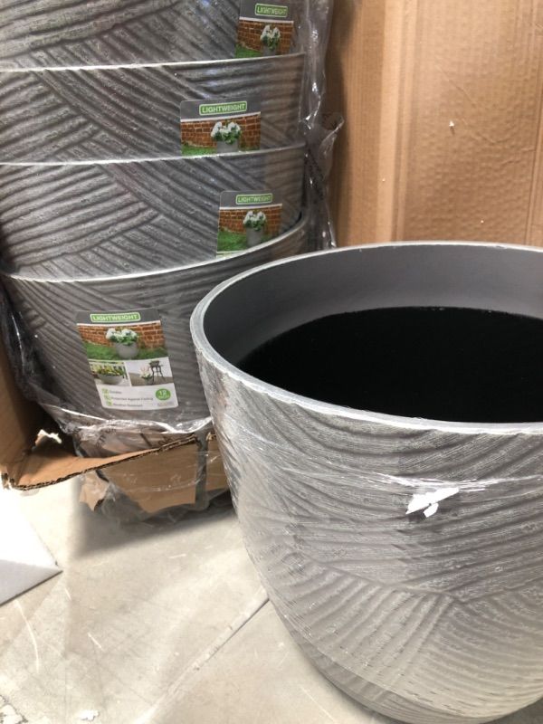 Photo 1 of **Case of 5**Riptide 12 in. x 11 in. Gray High-Density Resin Planter