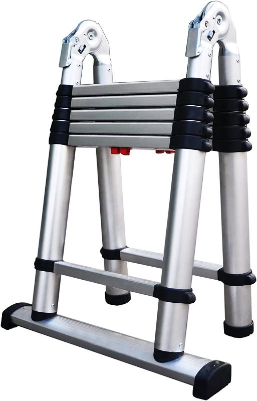 Photo 1 of **DAMAGED** Telesteps 612TC Fully Automatic Telescoping Ladder, with Patented One-Touch Release, OSHA Compliant 6 ft A-frame/12 ft Extension Telescoping Combi Ladder
