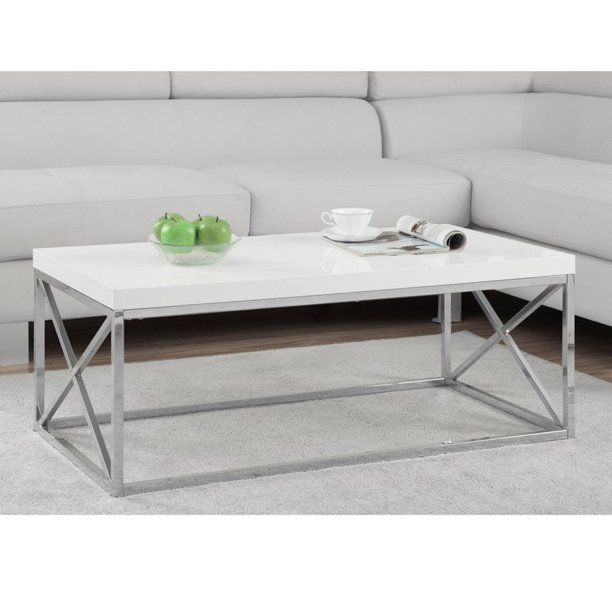 Photo 1 of **MINOR WATER DAMAGE** Monarch Coffee Table Glossy White with Chrome Metal
