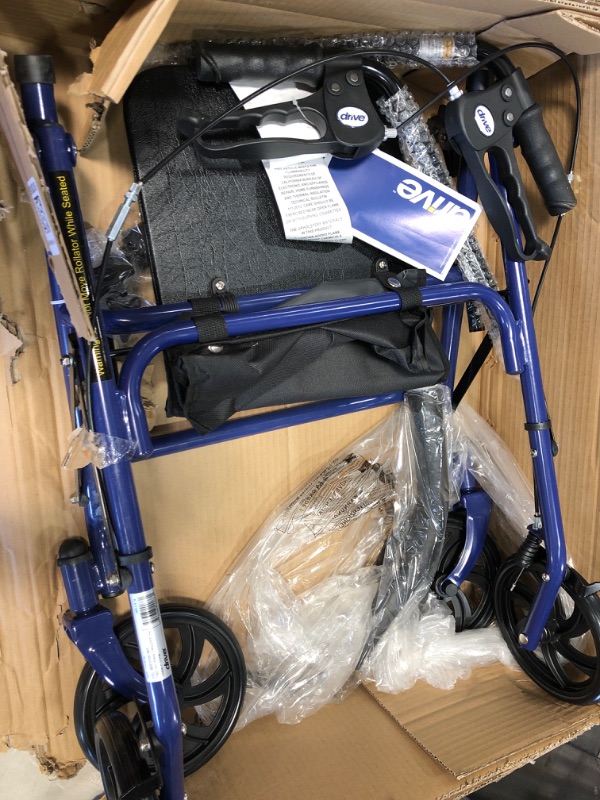 Photo 2 of **MINOR SCRATCHES** Drive Medical 10257BL-1 4-Wheel Rollator Walker With Seat & Removable Back Support, Blue
