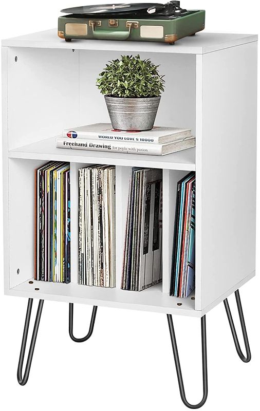 Photo 1 of **DAMAGED** Record Player Stand with Record Storage, Vinyl Record Storage with Metal Hairpin Legs, Turntable Stand Holds Up to 100 Albums for Living Room, Bedroom, 20...
