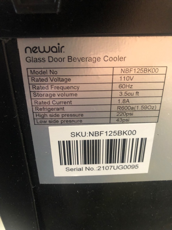 Photo 9 of PARTS ONLY 
NewAir Beer Froster Refrigerator and Cooler with Glass Door, 125 Can Capacity Freestanding Beer Fridge in Black - Cool to 23 F With Beer and Beverages Frosty In 1 Hour