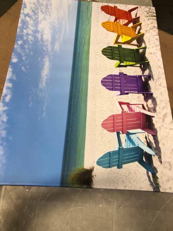 Photo 2 of **DAMAGED** Adirondack Beach Chairs Seashore Photo Canvas Art Print 30X40 IN
