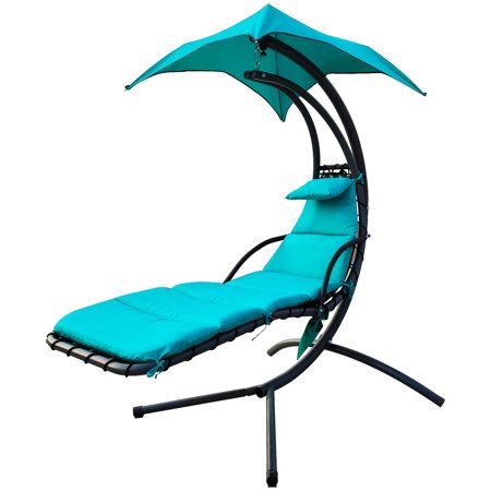 Photo 1 of **MISSING HARDWARE** BalanceFrom Hanging Rocking Curved Chaise Lounge Chair Swing Â with Cushion, Pillow, Canopy, Stand and Storage Pouch, 330-Pound Capacity
