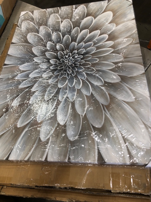 Photo 2 of **Small Tear**RICHSPACE ARTS Floral Wall Art in Neutral Color Modern Canvas Decor in Glam Style Framed Artwork with Embellishment Texture Dahlia Flower Picture in White Grey Cream Hues for Living Room 47 x 35in
