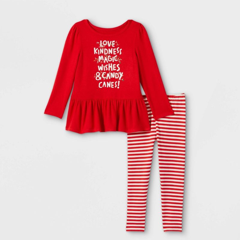 Photo 1 of ***SET OF 6** Toddler Girls' Holiday Long Sleeve Top & Striped Leggings Set - Cat & Jack™ 3T