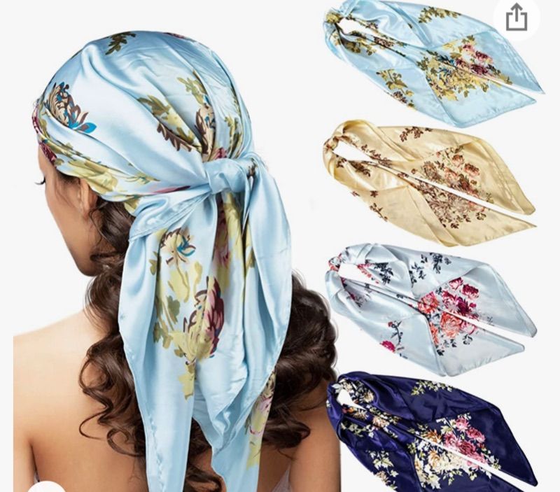 Photo 1 of **SET OF 2** 4 Pcs Silk Feeling Head Scarf for Women, 35 x 35 Inches Silky Satin Neck Head Hair Scarf for Women Fashion Gifts