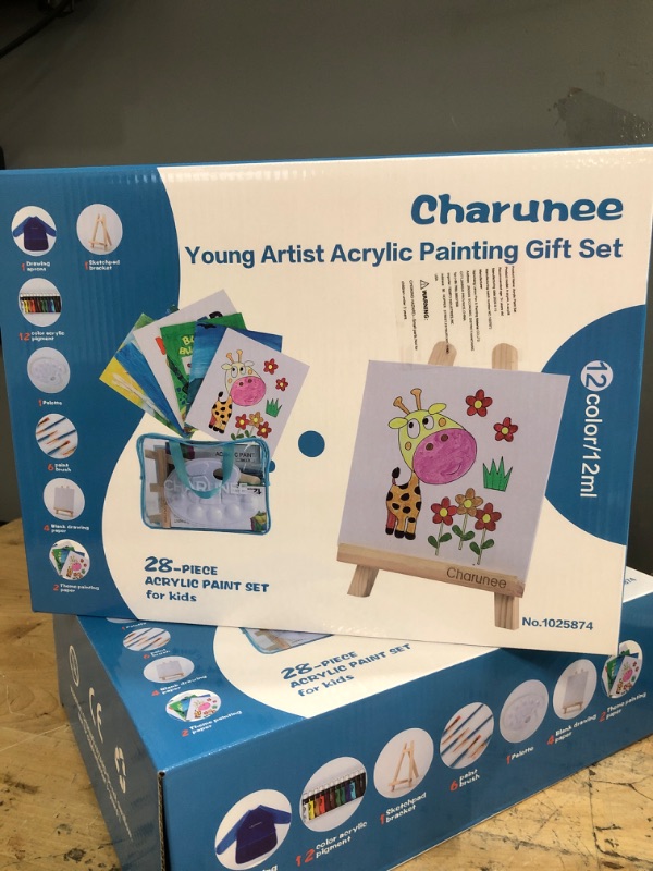 Photo 2 of ***2 PACKS***Kids Paint Set,28 Pieces Acrylic Paint Set with 6 Paint Brushes 6PCS 8x10 Painting Canvas Tabletop Easel & Waterproof Art Smock Paint Palette Color Mixing Chart (Acrylic Art Set)