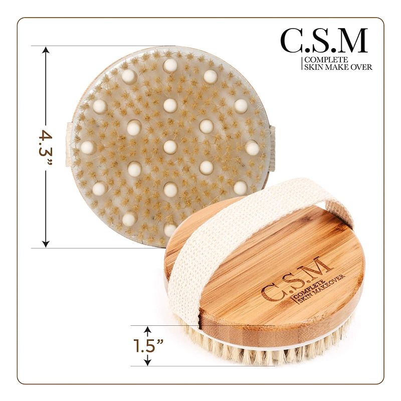 Photo 2 of ***2 PACKS***CSM Dry Body Brush For Beautiful Skin - Solid Wood Frame & Boar Hair Exfoliating Brush To Exfoliate & Soften Skin, Improve Circulation, Stop Ingrown Hairs, Reduce Acne and Cellulite