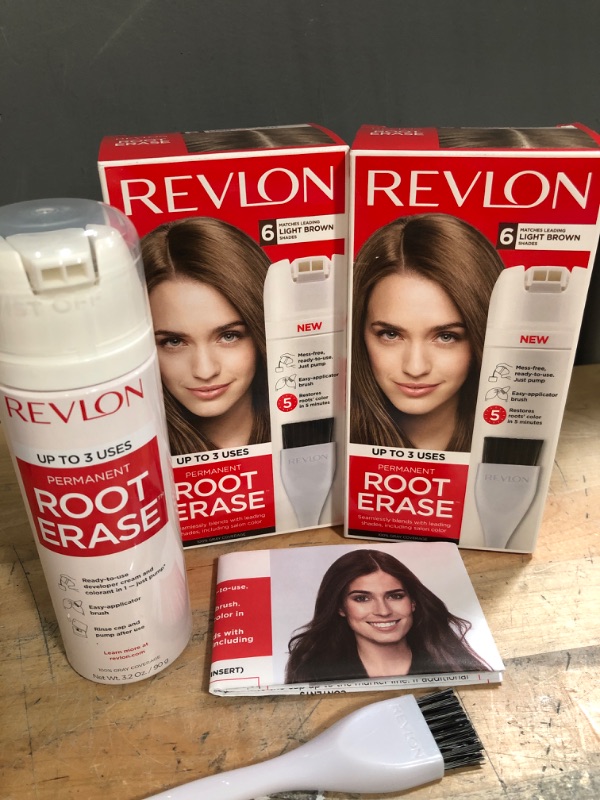 Photo 4 of ***2PACKS***Revlon Root Erase Permanent Hair Color, At-Home Root Touchup Hair Dye with Applicator Brush for Multiple Use, 100% Gray Coverage, Medium Golden Brown (5G), 3.2 oz