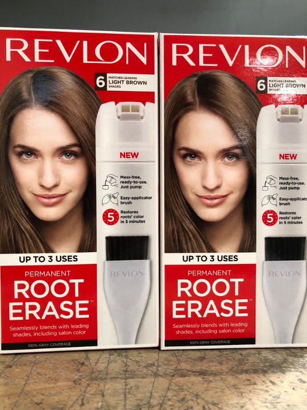 Photo 2 of ***2PACKS***Revlon Root Erase Permanent Hair Color, At-Home Root Touchup Hair Dye with Applicator Brush for Multiple Use, 100% Gray Coverage, Medium Golden Brown (5G), 3.2 oz