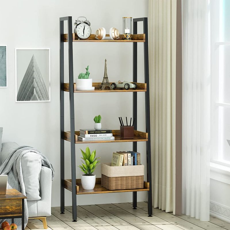 Photo 1 of **parts only**ASTARTH 4 Tier Bookshelves-Ladder Bookshelf w/ Open Shelf for Storage, Brown Ladder Shelf & Bookcases-Metal Frame for Bedroom, Living Room, Kitchen, Small Space-56.7'' H, Easy Assembly, Rustic Brown
