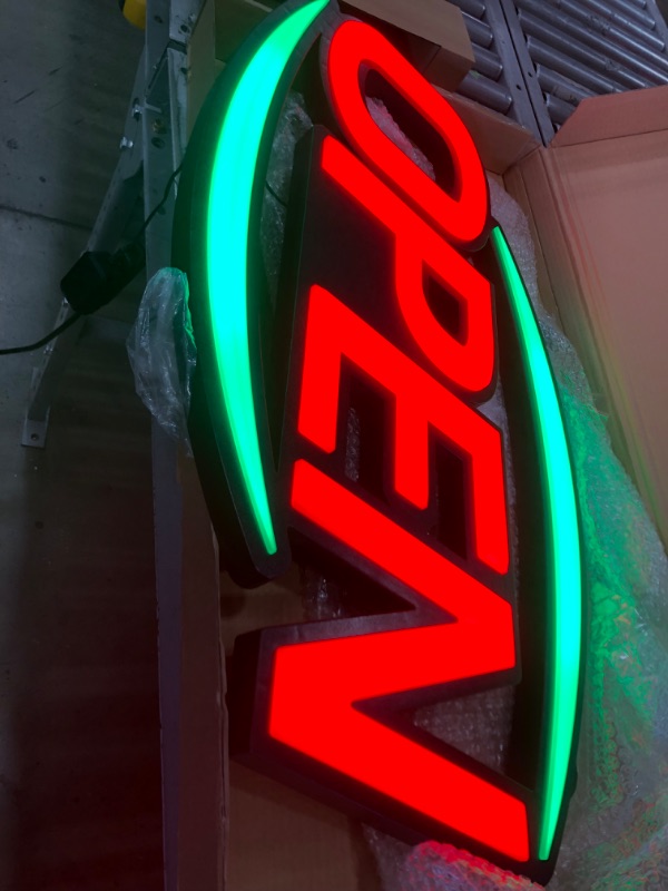 Photo 2 of MaxLit 32'' X 17'' New Large LED Neon Sign - Open - Remote Control - Flashing & Scrolling Modes (Red/Green, 17'' x 32'')
