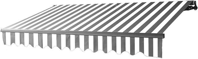 Photo 1 of **FRAME ONLY** ALEKO Retractable 16x10 Feet Motorized Black Frame Patio Awning - 100% Polyester Canopy, Cover, Sun Shade, Shelter for Yard, Deck, Balcony - UV Protection – Gray/White Stripes - ABM16X10GREYWHT
