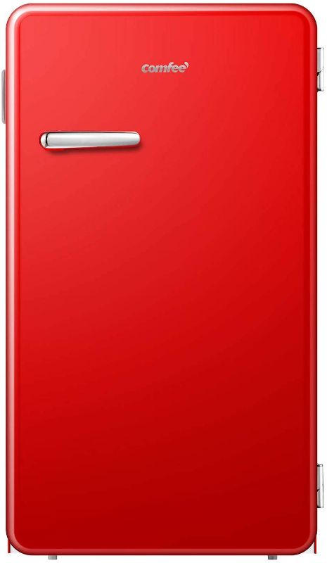 Photo 1 of comfee 3.3 Cubic Feet Solo Series Retro Refrigerator Sleek Appearance HIPS Interior, Energy Saving, Adjustable Legs, Temperature Thermostat Dial, Removable Shelf, Perfect for Home/Dorm/Garage [Red]
