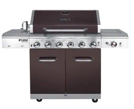 Photo 1 of *DENTED* Deluxe 6-Burner Propane Gas Grill in Mocha with Ceramic Searing Side Burner
