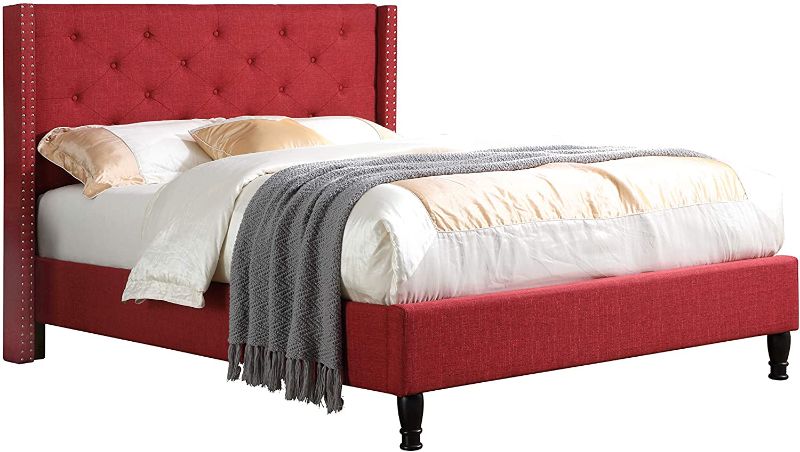 Photo 1 of *INCOMPLETE BOX 2 OF 2* Home Life furBed00007_Cloth_Burgundy_Queen Platform Bed
