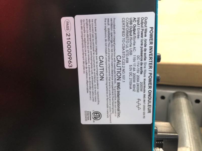 Photo 1 of Renogy 2000-Watt Solar 12-Volt Pure Sine Wave Off Grid Battery Inverter with USB Port
