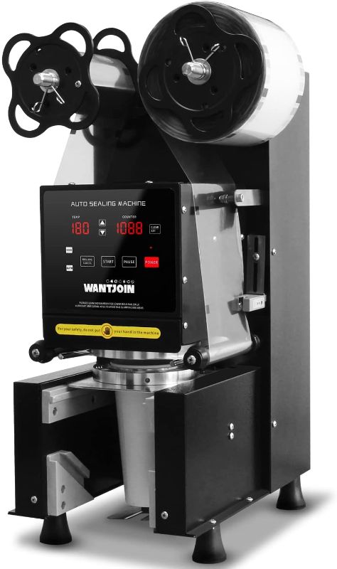 Photo 1 of WantJoin Cup Sealing Machine Full Automatic Cup Sealer Machine 90/95mm 35.4/37.4in Electric Cup Sealing Machine Digital Control LCD Panel Cup Sealer for Bubble Milk Tea Coffee (Black)
