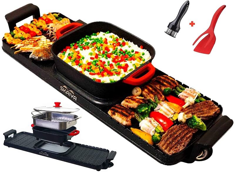 Photo 1 of SKAIVA 3 in 1 Electric Smokeless Grill and Hot Pot with Steamer, Detachable Shabu Shabu Hot pot Electric, Indoor Korean BBQ Grill, Non-Stick KBBQ Hotpot Grill Combo
