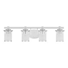 Photo 1 of 32.1 in. Truitt 4-Light Chrome Transitional Bathroom Vanity Light with Sand and Clear Glass Shades