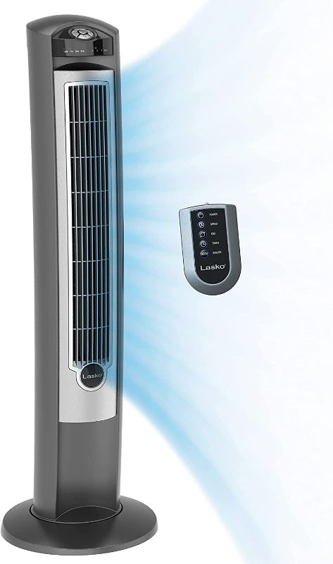 Photo 1 of Lasko Portable Electric 42" Oscillating Tower Fan with Fresh Air Ionizer, Timer and Remote Control for Indoor, Bedroom and Home Office Use, Silver 2551
