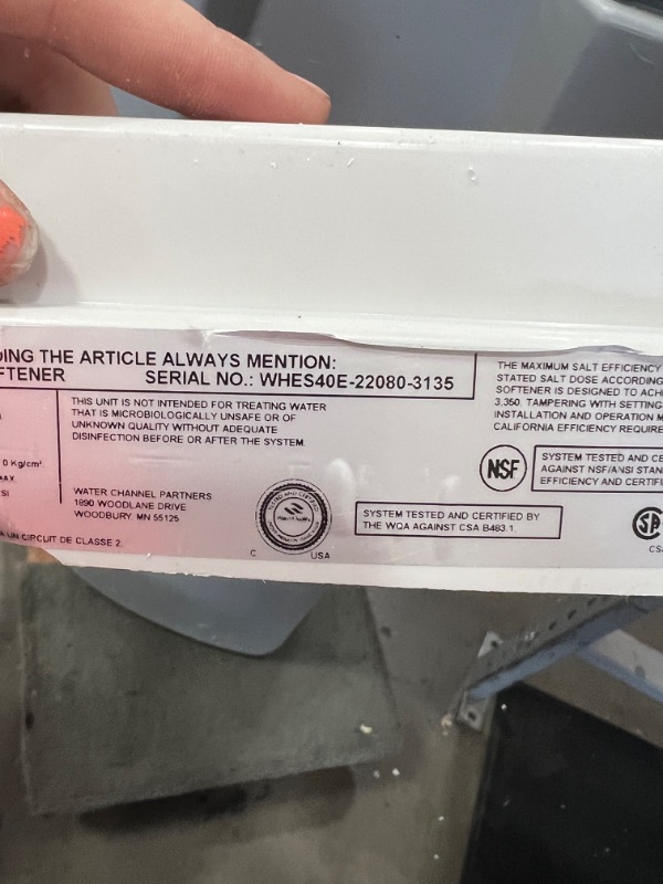Photo 10 of **NOT FUNCTIONAL PARTS ONLY!!! Whirlpool WHES40E 40,000 Grain Water Softener (for 1-6+ People)
