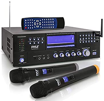 Photo 1 of 4-Channel Karaoke Home Wireless Microphone Amplifier - Audio Stereo Receiver System, Built-in CD DVD Player, Dual UHF Wireless Mic/MP3/USB Reader, AM/FM Radio - Pyle PWMA5000BA
