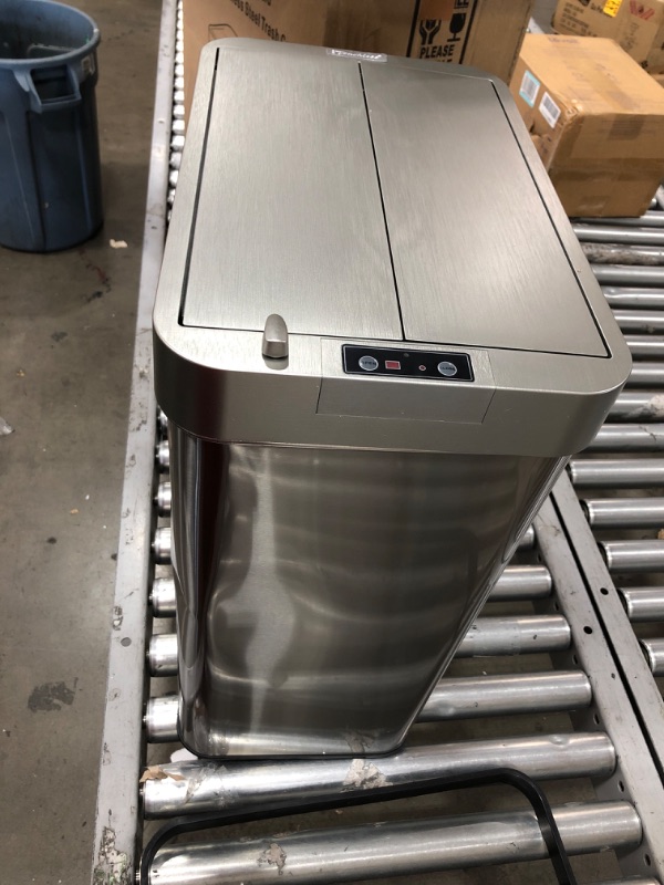 Photo 3 of *Minor ding* NEW. iTouchless Wings-Open Sensor Trash Can with AbsorbX Odor Filter and Pet-Proof Lid, Stainless Steel, 13 Gallon
