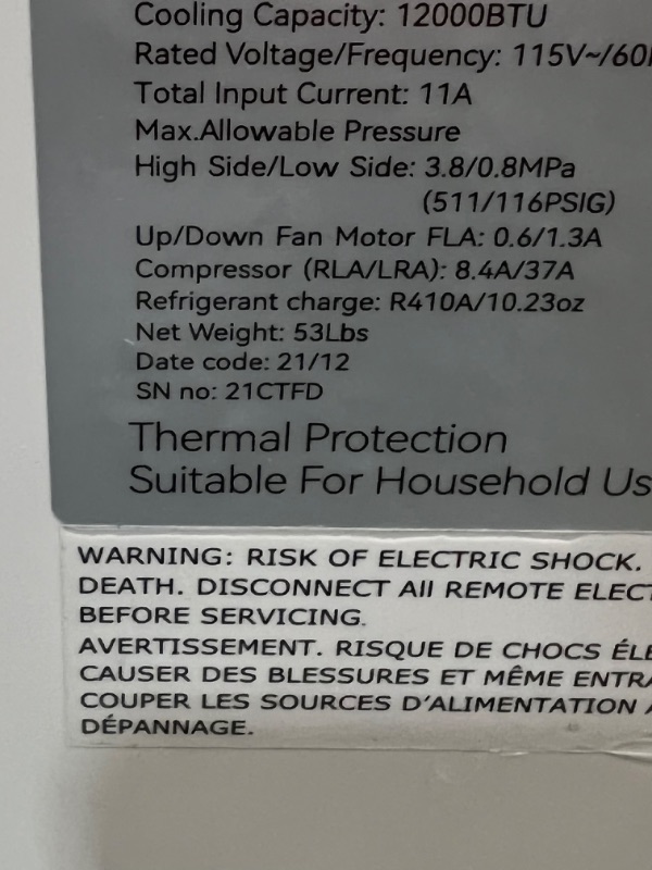 Photo 8 of VAGKRI Portable Air Conditioners 12000 BTU, 3-in-1 AC Unit with Fan & Dehumidifier Cools up to 550 sq. ft, Energy Saving Portable AC with ECO Mode, 3 Fan Speeds, Auto Swing, 24H On/Off Timer, Full-Function LED Remote Control, Side Handles & Wheels
