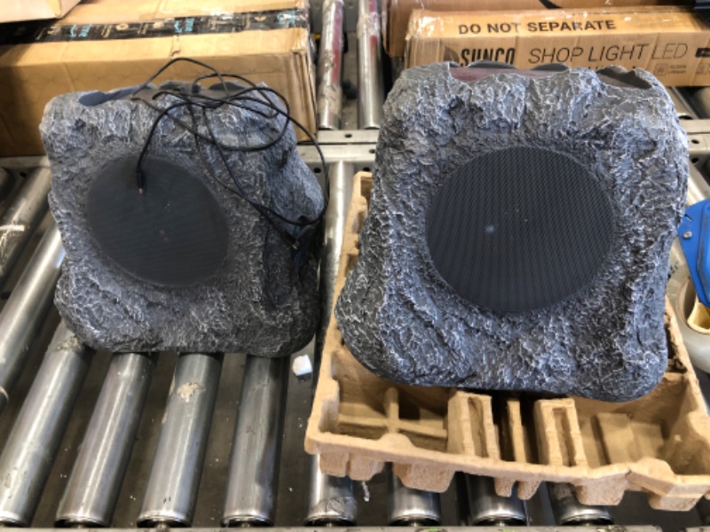 Photo 2 of Innovative Technology Outdoor Rock Speaker Pair - Wireless Bluetooth Speakers for Garden, Patio, Waterproof, Built for all Seasons & Solar Powered with Rechargeable Battery, Music Streaming - Charcoal
